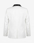 Back view of White Tuxedo Suit Jacket with satin lapels, designed for kids for formal occasions.