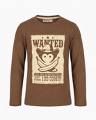 Appaman boys' wanted monkey graphic tee brown, front view.