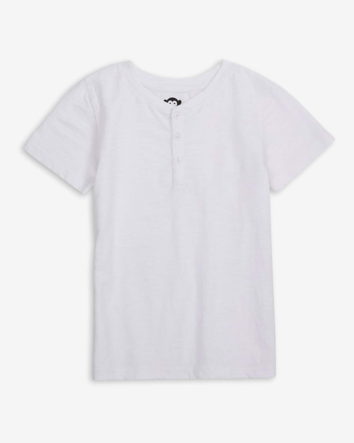 White Day Party Henley in soft, breathable fabric, perfect for playdates or parties, styled in classic white.