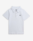 White Logo Fairbanks Polo showcasing a classic collar and signature monkey embroidery