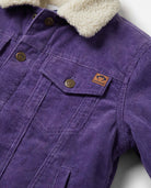 Hyacinth Barbour Cord Jacket with sherpa lining and button-front closure in rich purple color.
