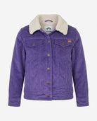 Hyacinth Barbour Cord Jacket featuring soft sherpa lining and textured purple corduroy fabric, perfect for outdoor wear.