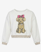 Cream Bianca Graphic Sweatshirt featuring a cute dog graphic and cozy fleece-lined interior, ideal for active girls.