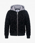 Silver Hearts Bomber Jacket with zip-front closure and heart embroidery, designed for comfort and style.