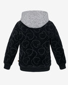Back view of the Black Boucle Pleated Set featuring a cozy quilted design and a stylish hood.