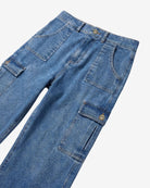 Cambridge Wash Christa Denim Cargo featuring cargo pockets and relaxed fit for active kids.
