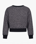 Back view of the Black Glitter City Sweatshirt featuring a soft fleece lining and ribbed hem.