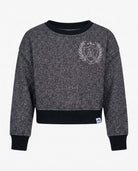 Black Glitter City Sweatshirt in cozy midweight fabric with soft fleece lining and ribbed cuffs.