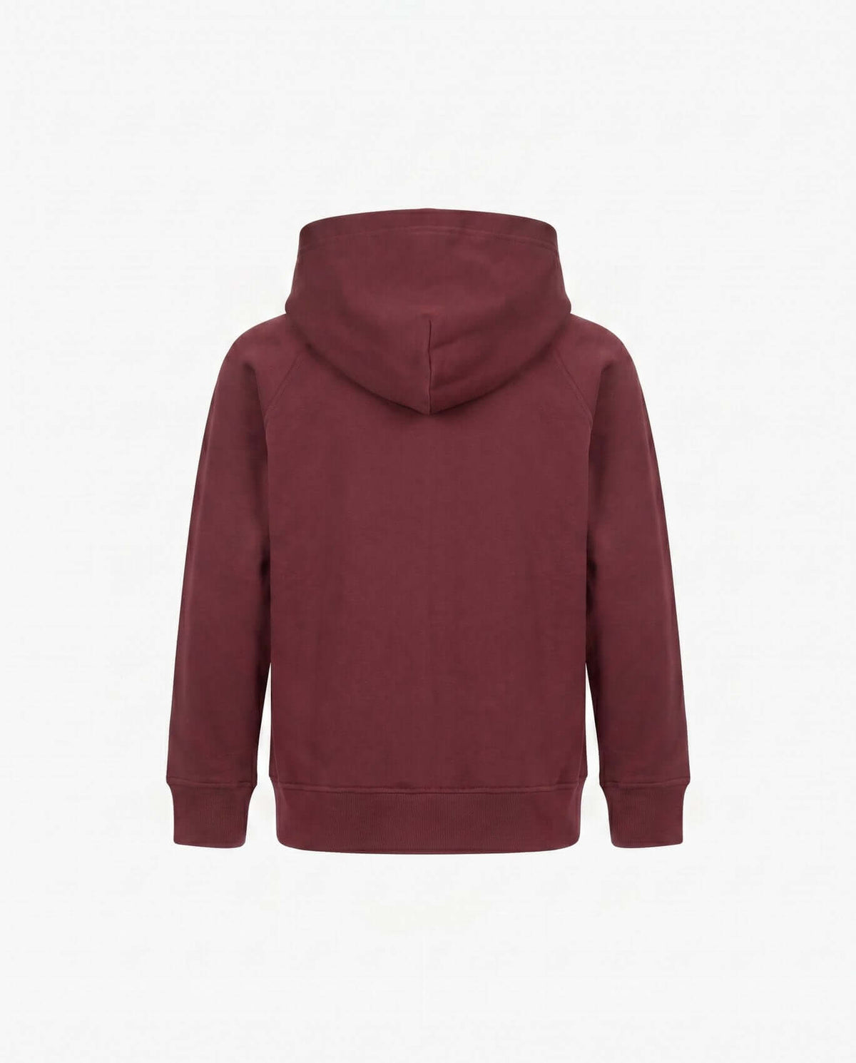 Back view of the Berry Cozy Raglan Hoodie showcasing its stylish design and rich berry color.