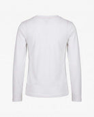 Back view of the White Elara Tee, a lightweight and breathable long-sleeve essential for active kids.