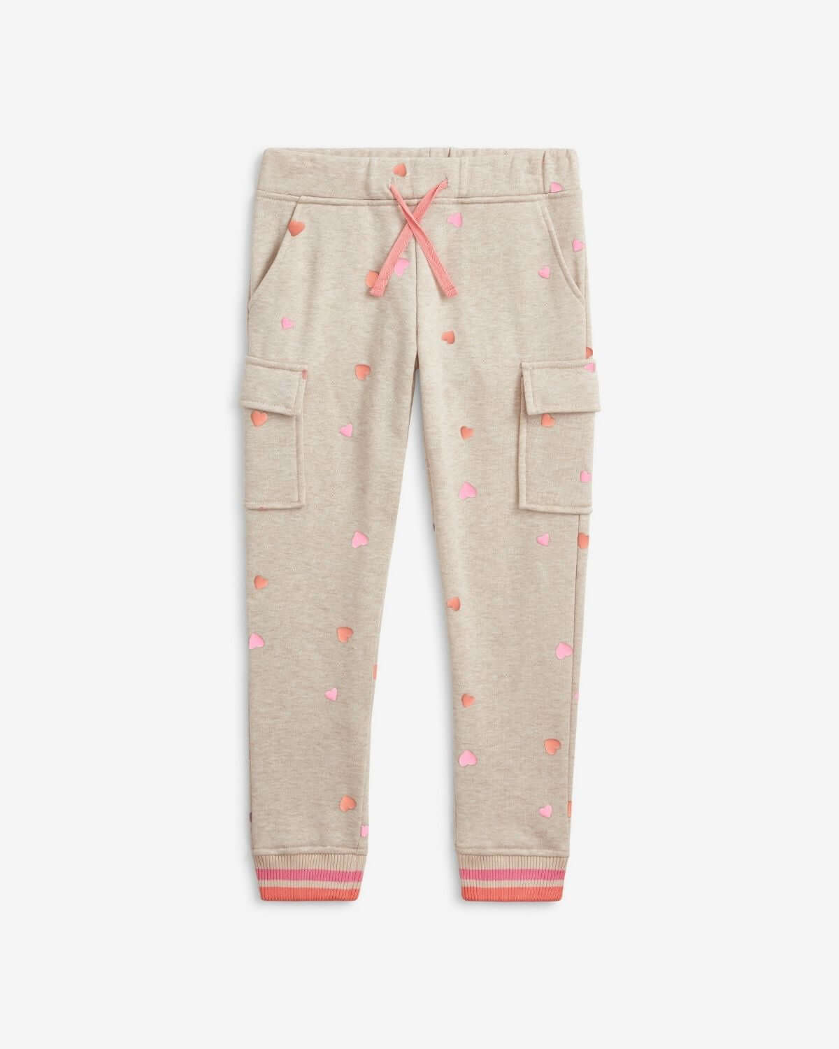 Heart Oatmeal Cozy Cargo Joggers featuring a playful heart print and roomy cargo pockets.