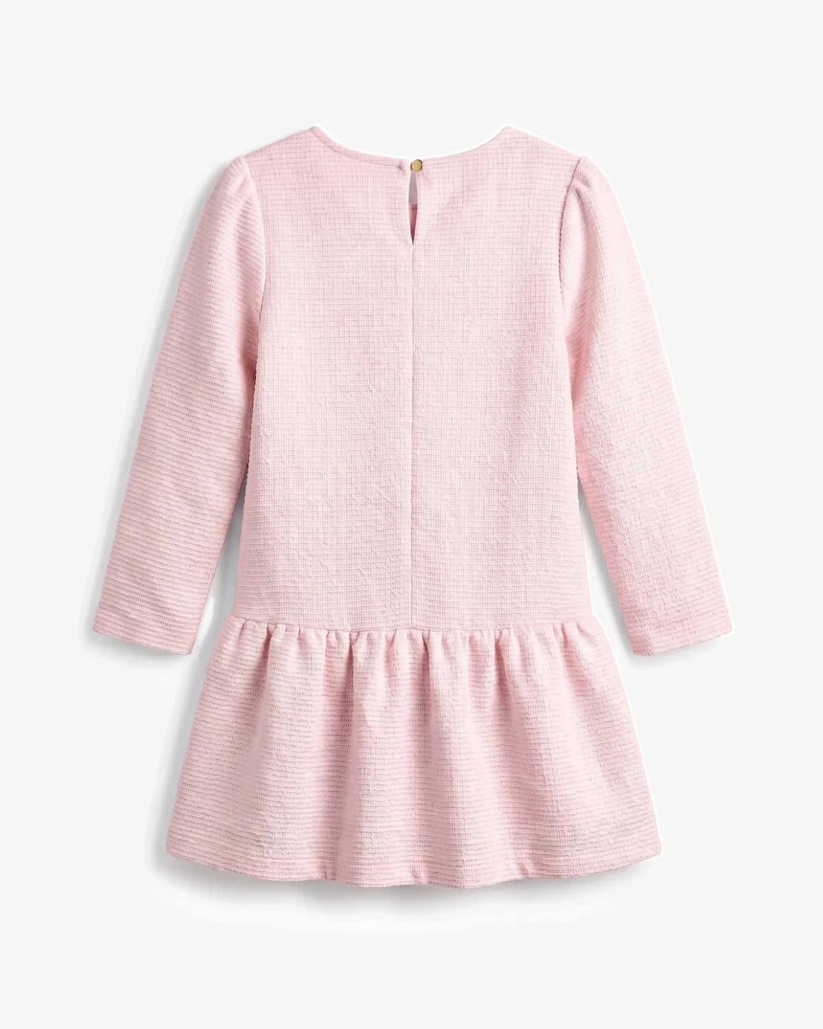 Appaman girls' tweed drop waist dress pink, back view.