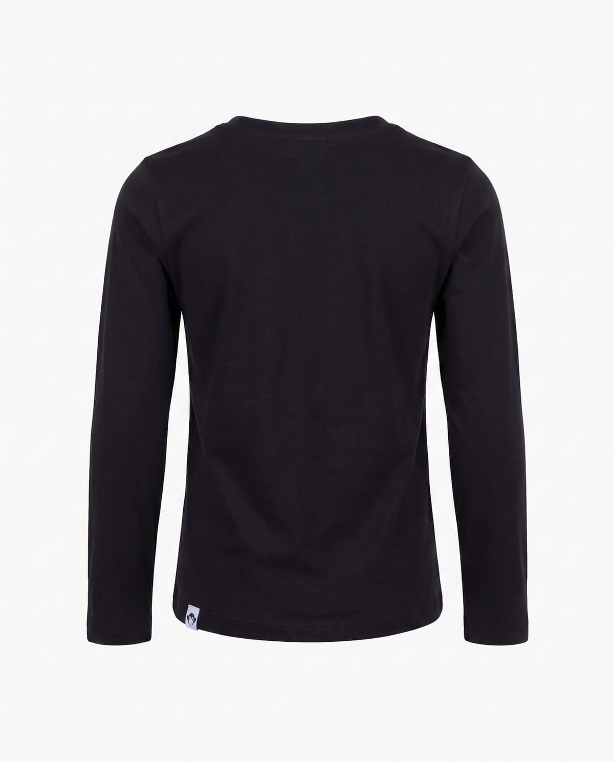 Back view of the Leopard Black Elara Tee, a comfortable black long-sleeve shirt for active kids.