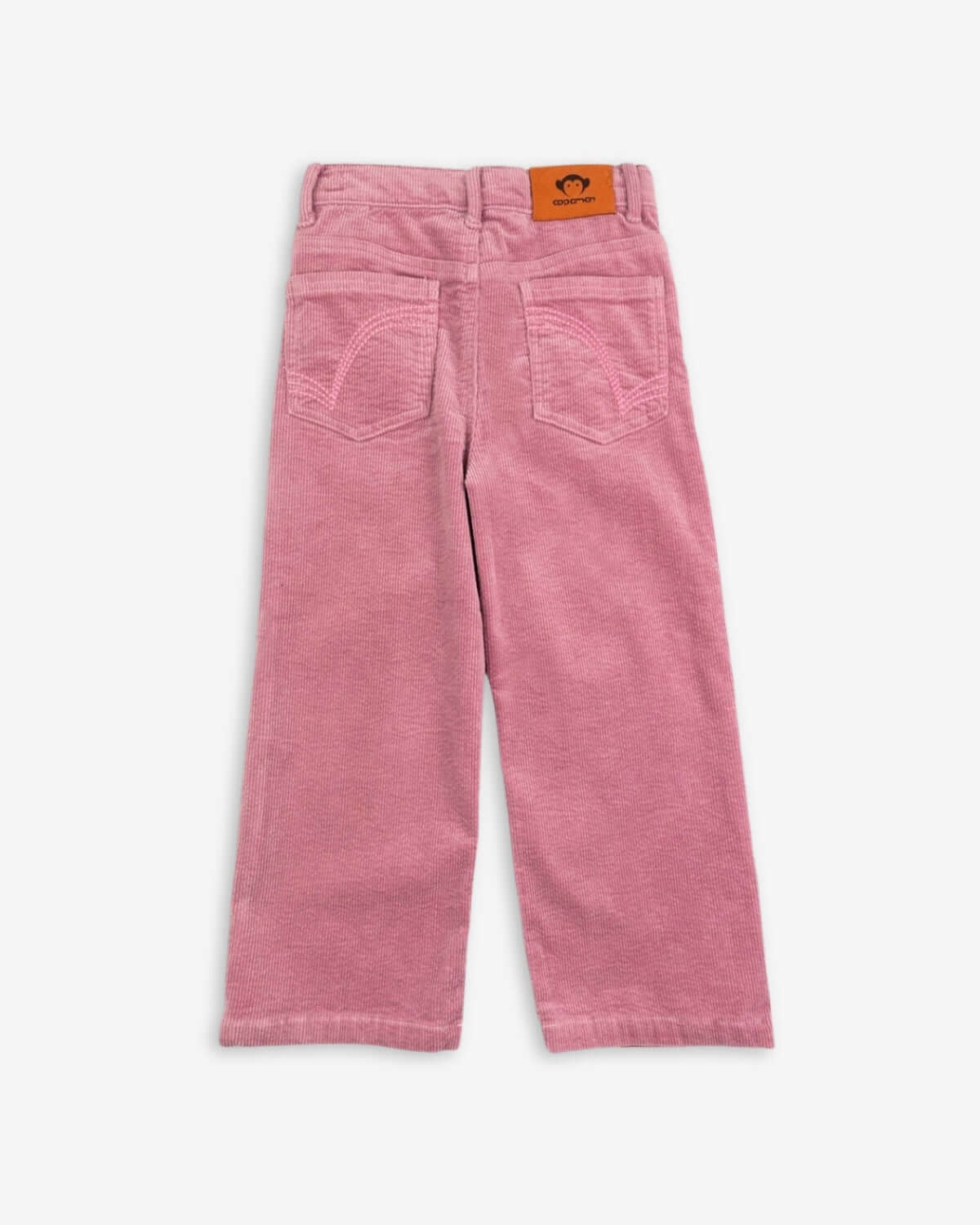 Back view of Dusty Rose Liana Jeans featuring soft pink corduroy and a flared silhouette.