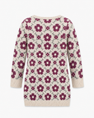 Appaman girls' ivory floral jacquard sweater dress, back view.