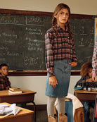 Child wearing a Midi Denim Skirt in a classroom setting, showcasing style and comfort for all-day play.
