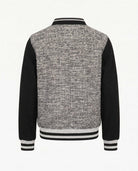 Back view of the Black Boucle Nikki Bomber Jacket featuring ribbed collar and cuffs.