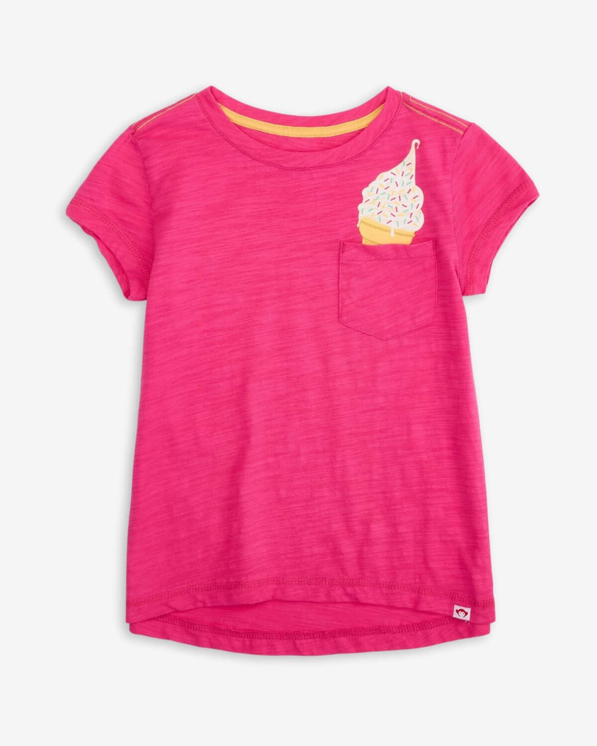 Pocket Ice Cream Pocket Tee in vibrant fuchsia with playful ice cream design for kids.
