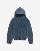 Dusk Blue Pullover Hoodie displayed flat, showcasing its soft denim-inspired fabric and cozy design.