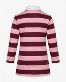Back view of the Pink Stripes Quinn Oversized Dress featuring pink and burgundy stripes and a classic collar.
