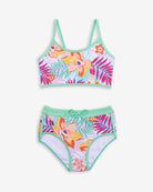 Retro Tropics Stella Bikini in vibrant floral design with green accents, perfect for beach days and poolside fun.