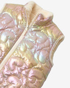 Rose Gold Girls Reversible Vest showcasing a shiny rose gold exterior and plush inner lining for warmth.