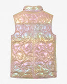 Back view of the Rose Gold Girls Reversible Vest showcasing its chic design and lightweight insulation.