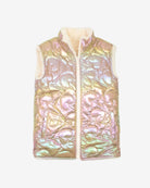 Rose Gold Girls Reversible Vest featuring a chic shiny design and cozy fleece lining for cold weather comfort.