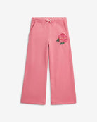 Rose Samantha Sweatpants in vibrant pink with rose detail and wide-leg design for kids' comfort and style.