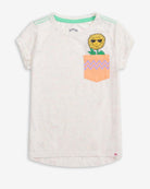 Speckled White Pocket Tee with a sunflower design on the pocket, perfect for girls’ casual wear.