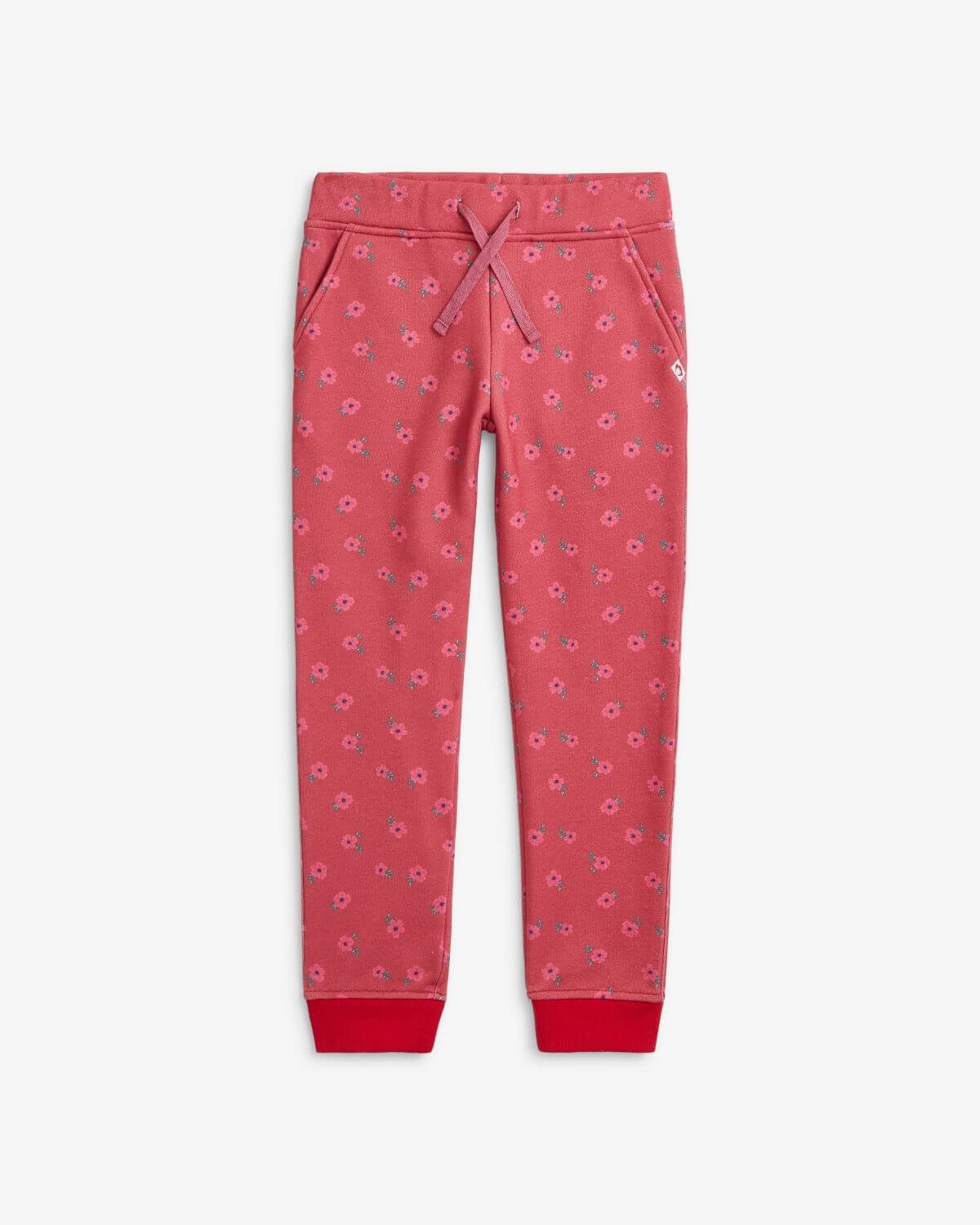 Rose Quartz Stanton Joggers in a soft dusty blush hue with floral pattern and elastic waistband.
