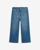 Medium Wash Wide Leg Jeans with adjustable waist and pockets for kids.