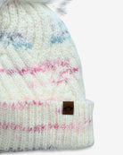 Rose Garden Willow Cable Knit Beanie showcasing colorful knit design with fluffy pom-pom for kids.