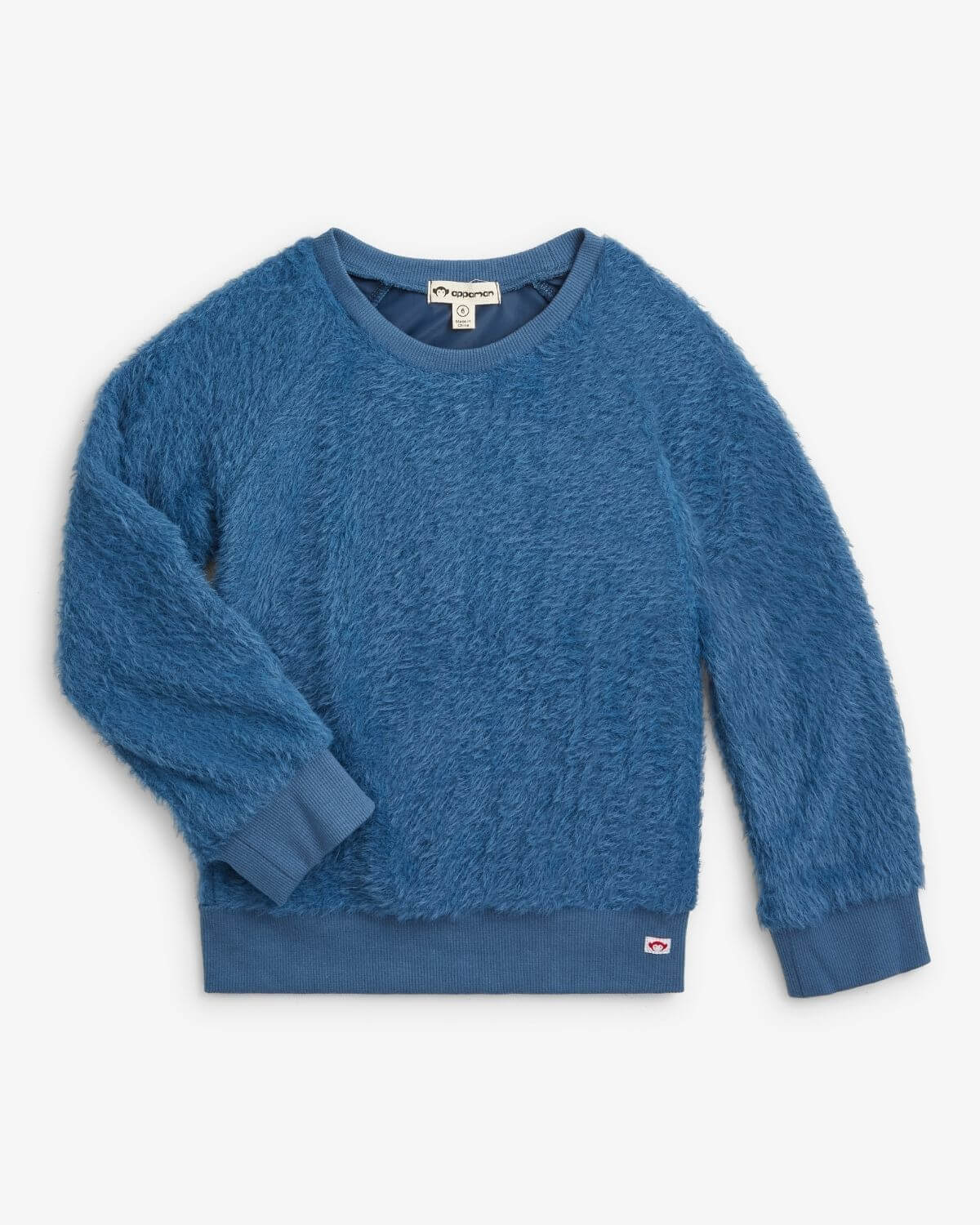 Dusty Blue Willow Top in soft, fuzzy fabric, perfect for kids' cozy wear and easy movement.
