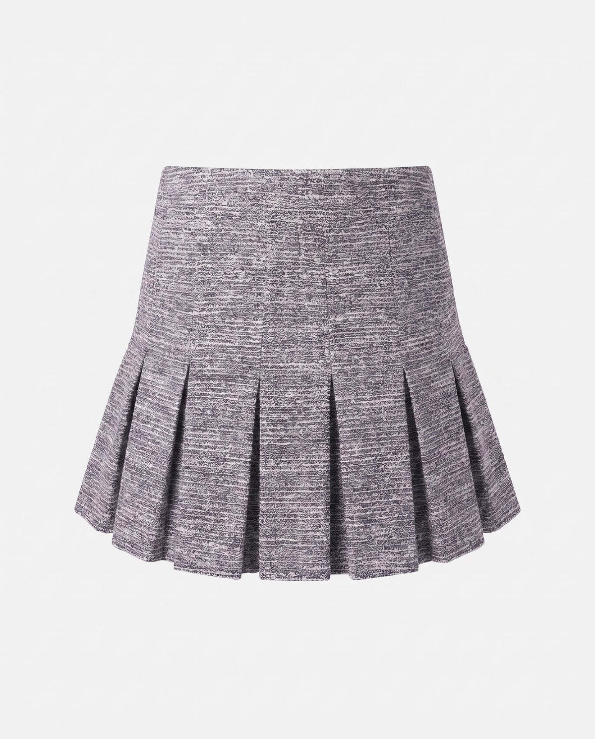 Black Boucle Yoke Pleated Skirt showcasing pleated design with yoke waistband and luxurious boucle texture.
