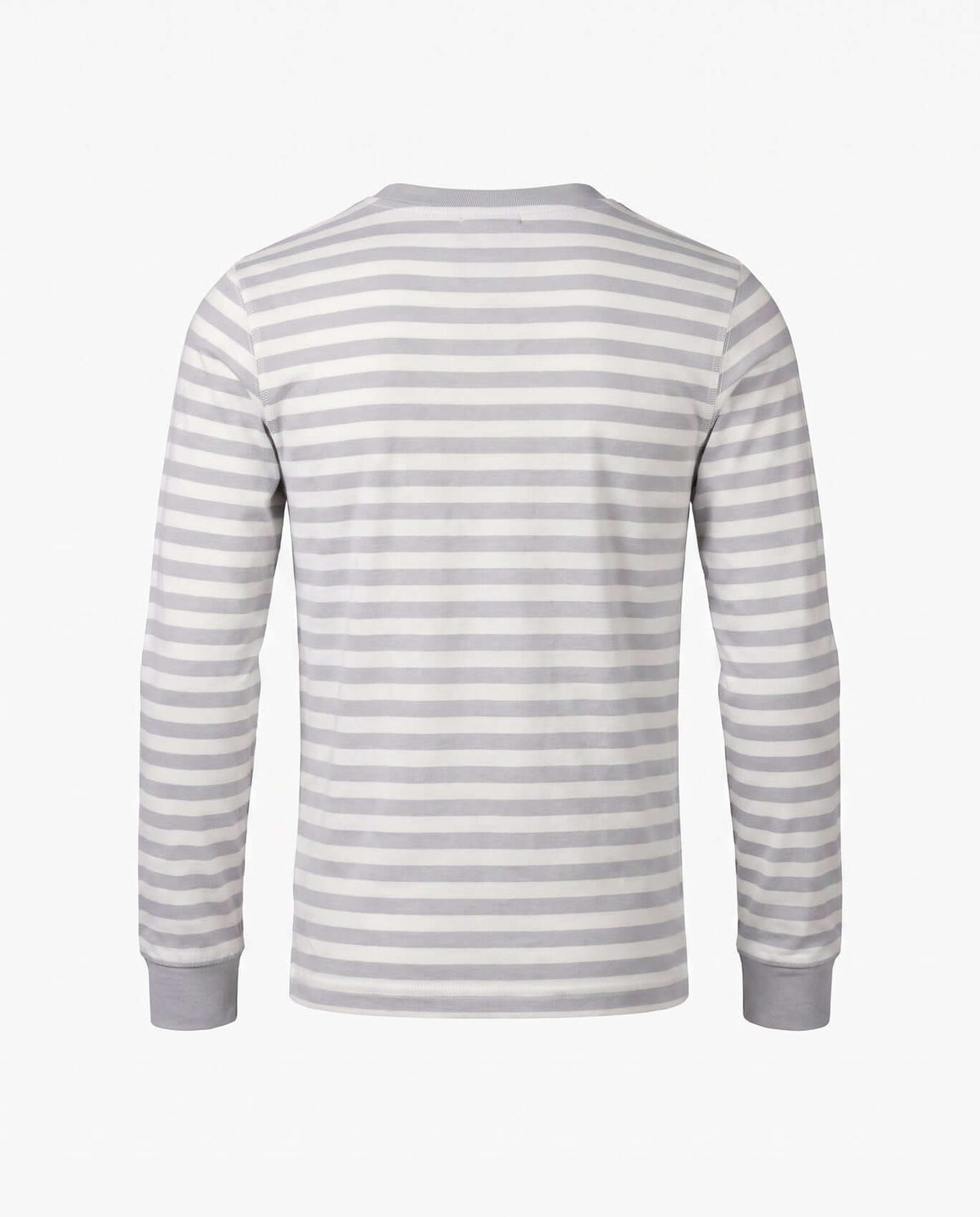 Back view of Heather Grey Stripe 2-Piece Long Sleeve Pajama Set showing soft striped fabric and long sleeves.