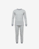 Heather Grey Stripe 2-Piece Long Sleeve Pajama Set featuring soft fabric and a classic striped design for kids.