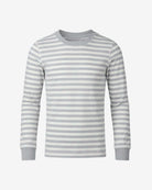 Heather Grey Stripe 2-Piece Long Sleeve Pajama Set, long sleeve top in heather grey and white stripes, cozy and breathable.