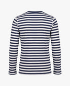 Back view of the Navy Stripes 2-Piece Long Sleeve Pajama Set showcasing its classic design and soft fabric.