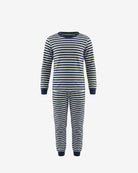 Navy Stripes 2-Piece Long Sleeve Pajama Set featuring long sleeve top and matching pants.