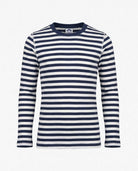 Navy Stripes 2-Piece Long Sleeve Pajama Set featuring a soft long sleeve top with navy and white stripes.