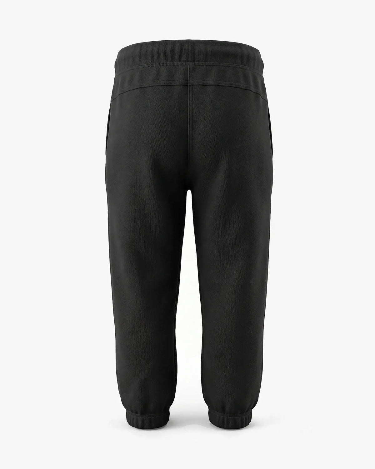 Back view of Black Gym Sweatpants featuring a comfortable elastic waistband and tapered cuffs.