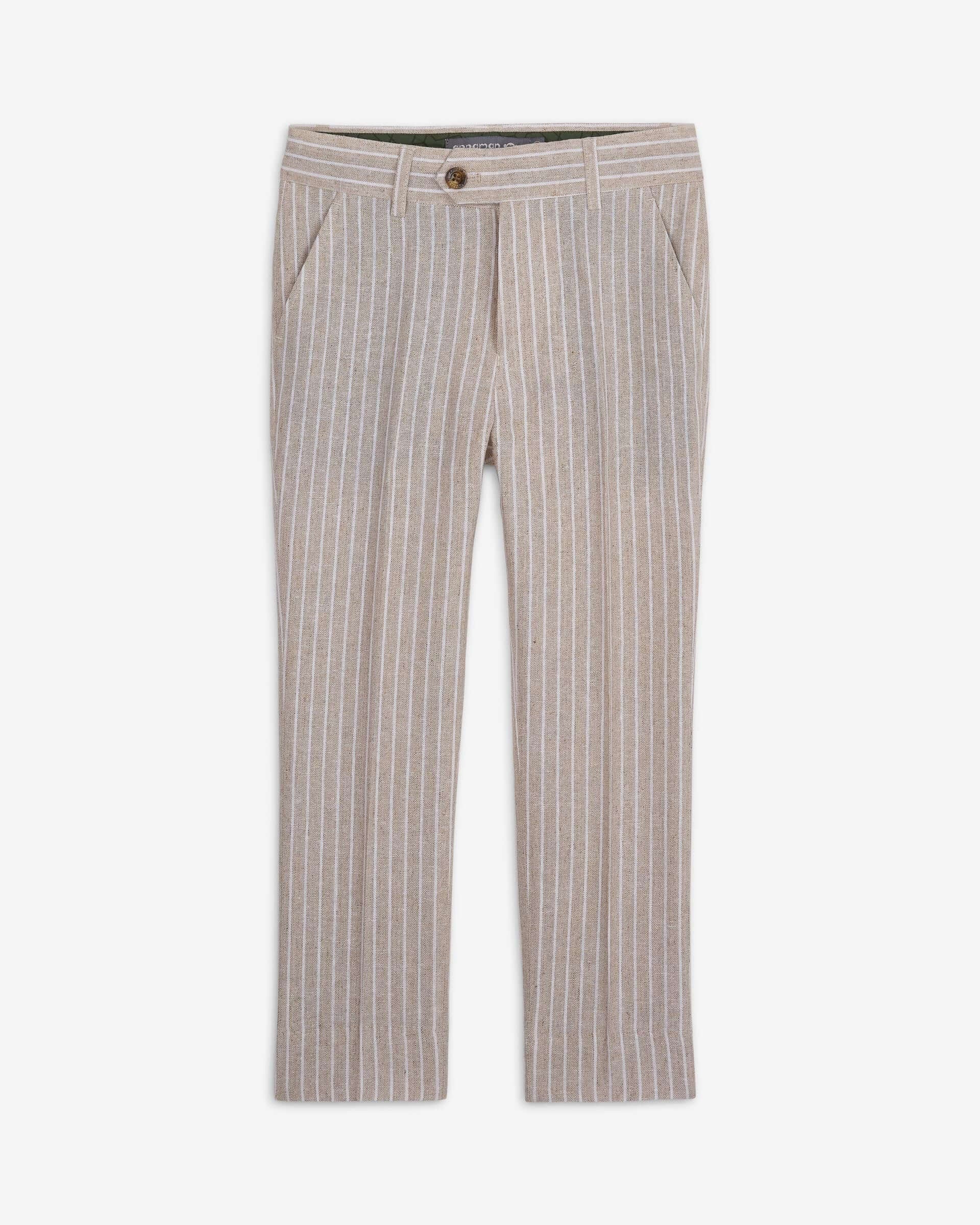 Stylish sand stripe linen trousers, ideal for nifty kids who love high-quality, durable styles this back-to-school season!