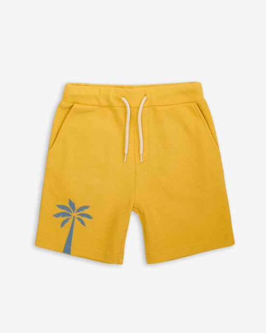 Palm Tree Resort Shorts in yellow with playful palm tree design, ideal for warm weather adventures.