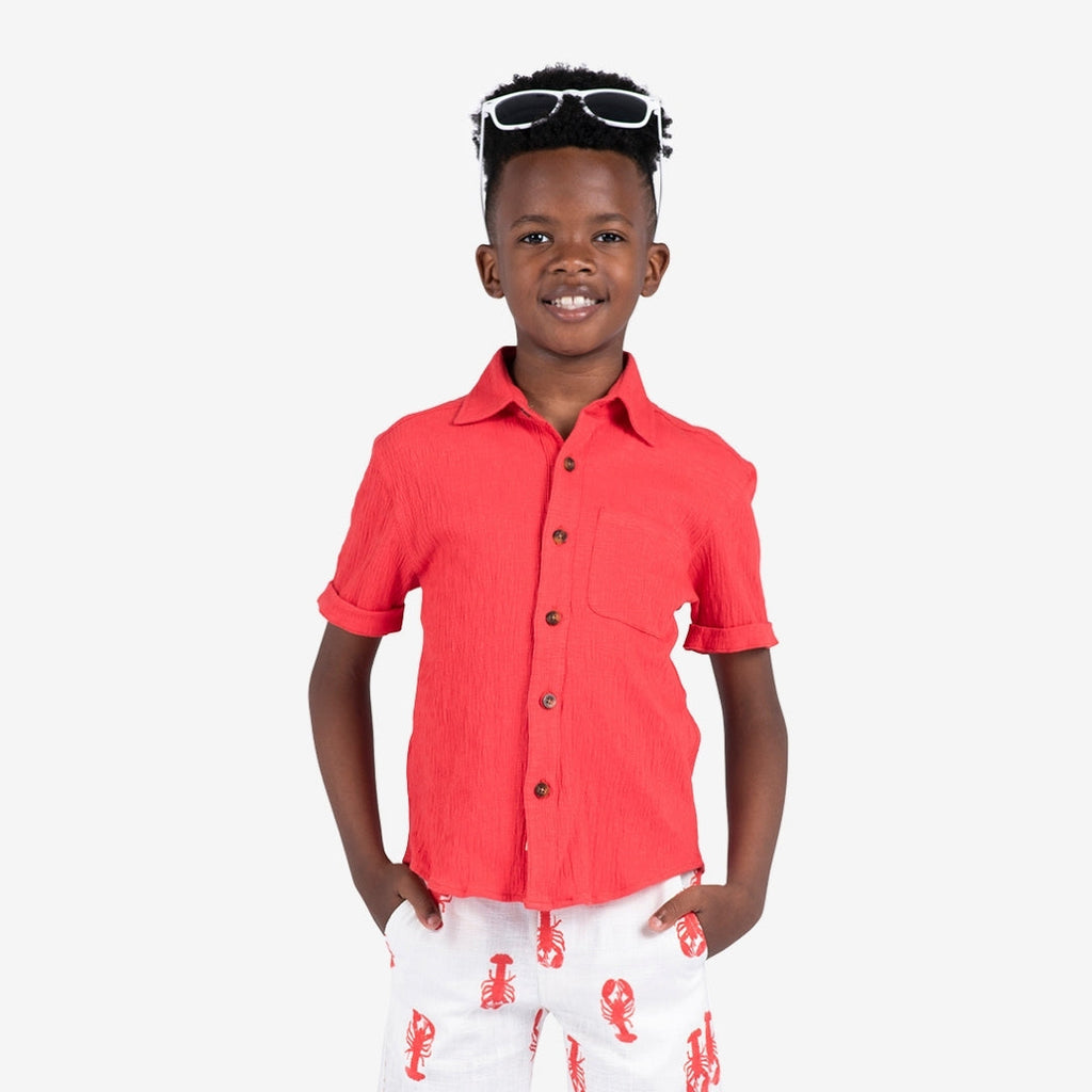 Appaman Best Quality Kids Clothing Boys Fine Tailoring Beach Shirt | Coral