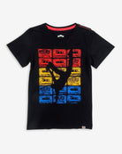B-Boy graphic tee for kids, featuring a break dancer and colorful boom boxes—stylish and durable for back to school!