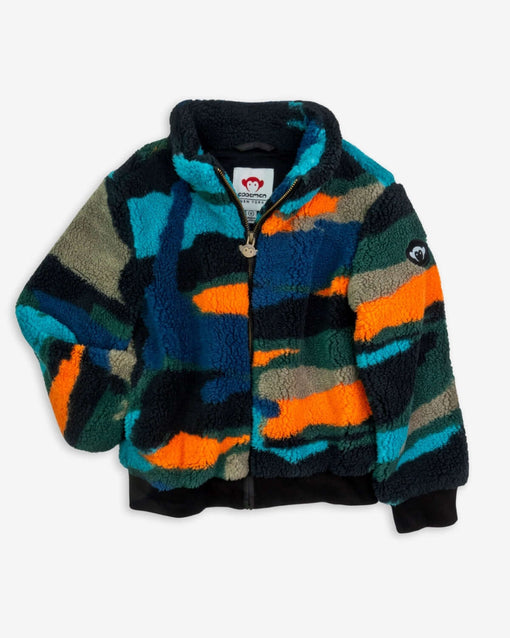 Cozy Autumn Sunset Woodland Jacket in vibrant camo, perfect for stylish kids' back-to-school adventures!