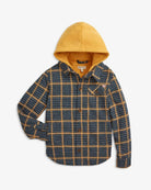 Evergreen Check Glen Hooded Shirt for kids—stylish flannel meets cozy hoodie. Durable, high-quality boys and girls clothes for back to school!