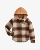 Lumber plaid Glen hooded shirt for kids—stylish, cozy, and ready for school adventures in high-quality fabric.