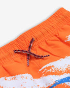 Close-up of vibrant 90s Retro Swim Trunks featuring a stylish drawstring, ready for summer fun and adventures.